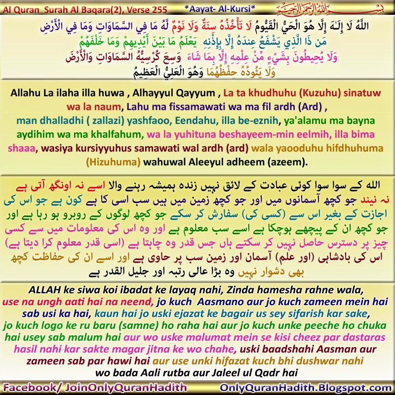 QURAN AUR HADEES: Al Quran Surah Al Baqara(2), Verse 255