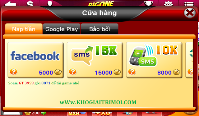 Hướng dẫn nạp Gold trong game Bigone