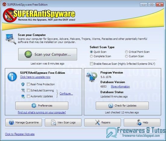 SUPERAntiSpyware Free Edition : un logiciel pour supprimer les spywares et autres éléments nuisibles de votre ordinateur