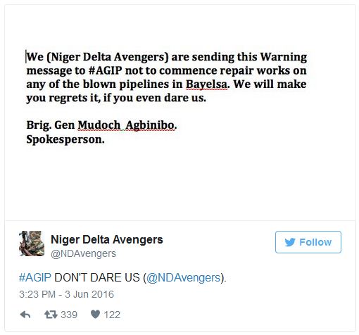  JUST IN!!! Agip Don't Dare Us, Else We'll Make You Regret - Niger Delta Avengers Warns 