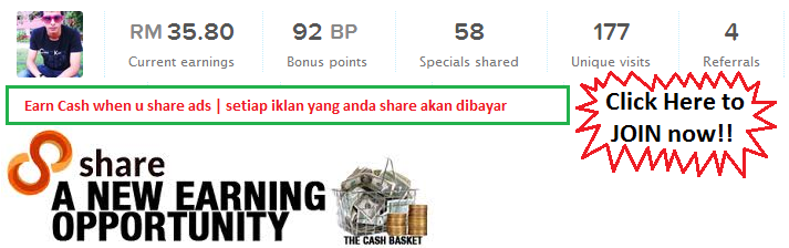 Earn Cash when u share ads | setiap iklan yang anda share akan dibayar