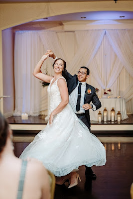 bride and groom twirling on the dancefloor