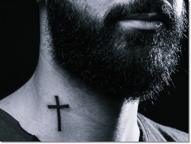 cross tattoo on neck for men