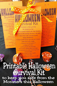 Stay safe this Halloween from all the Zombies, Vampires, and Ghosts out there with a printable Halloween survival kit. This Halloween printable is a great Halloween treat for your kids or friends and will keep them smiling all night long. #halloweenprintable #halloweenparty #survivalkit #diypartymomblog