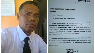 Denuncian el director del Distrito Educativo 01-03 viola Ley 200 04 al no entregar información solicitada