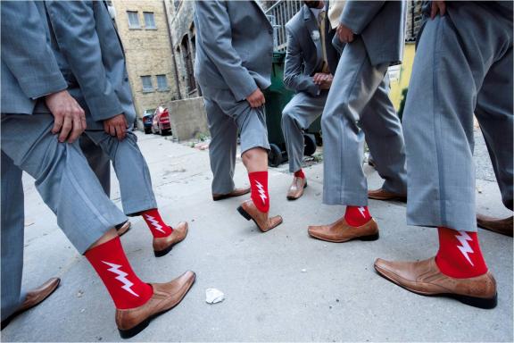 Grooms and their groomsmen can also play up their look with patterned suits