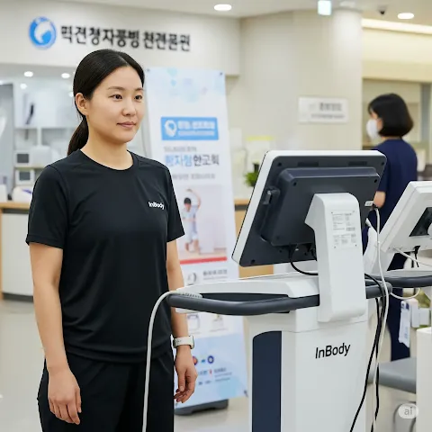 보건소에서 인바디 측정 중인 모습