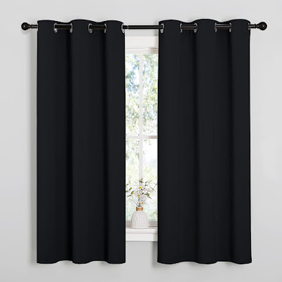 Pitch Black Solid Thermal Insulated Grommet Blackout Curtains