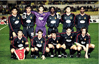 R. C. D. MALLORCA - Palma de Mallorca, España - Temporada 1999-2000 - Siviero, Nadal, Leo Franco, Lauren, Diego tristán y Vicente Engonga; Chichi Soler, Armando, Olaizola, Carlitos y Miquel Soler - A. S. MÓNACO 1 (Simone), R. C. D. MALLORCA 0 - 09/03/2000 - Copa de la UEFA, cuartos de final, partido de vuelta - Mónaco (Mónaco), estadio Louis II - Al haber ganado en la ida por 4 a 1, se clasifica el Mallorca