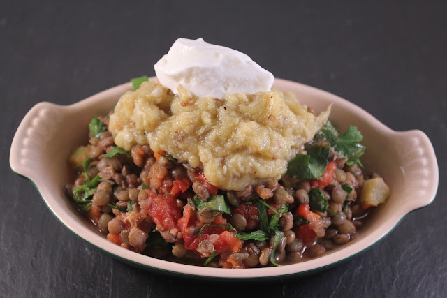 Lentils with broiled eggplant