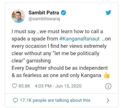 Sambit Patra Tweet on Kangana Ranaut