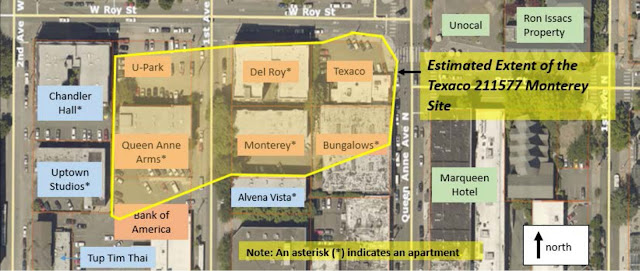 Aerial map with a yellow line surrounding about half a dozen properties.