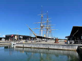 The frigate Jylland ship moored in Ebeltoft harbor