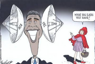 Obama cartoon with satellite dishes for ears