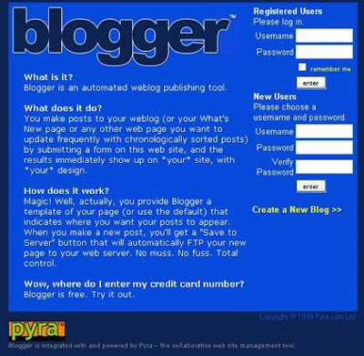 Blogger History: Blogger Page Screenshoot 1999