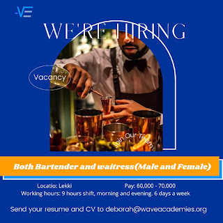 VACANCIES FOR A WAITRESS AND BARTENDER AT VICTORIA ISLAND