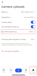 Setting Image Upload Format in Dropbox