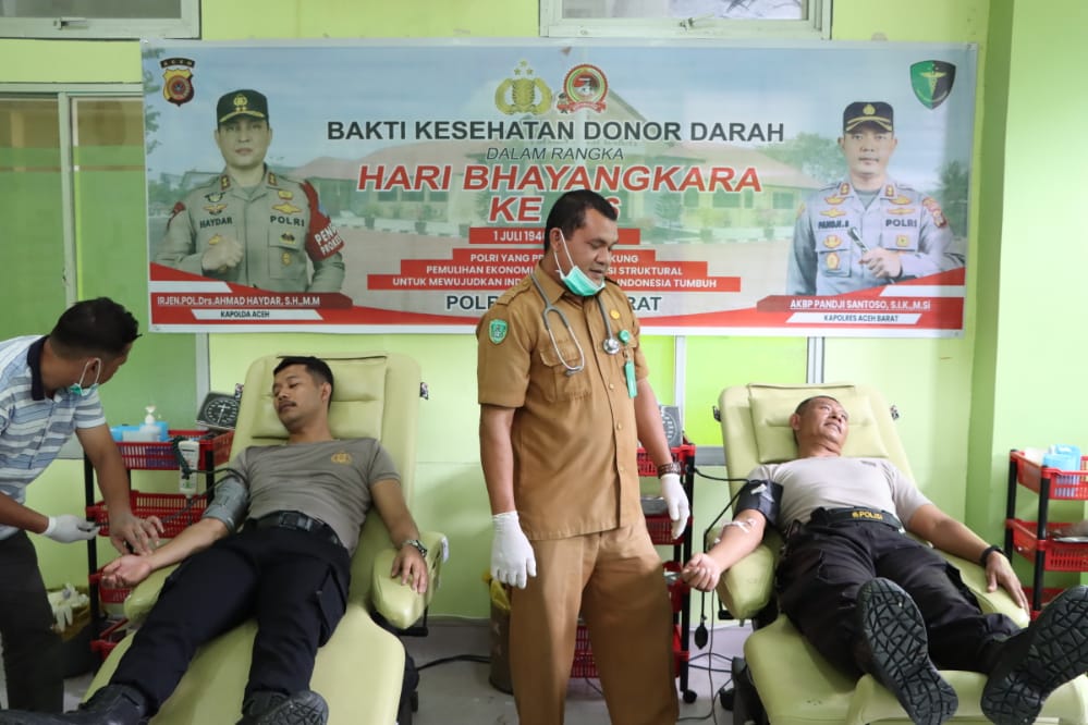 Peringati Hari Bhayangkara ke-76, Polres Aceh Barat Laksanakan Bakti Sosial Donor Darah