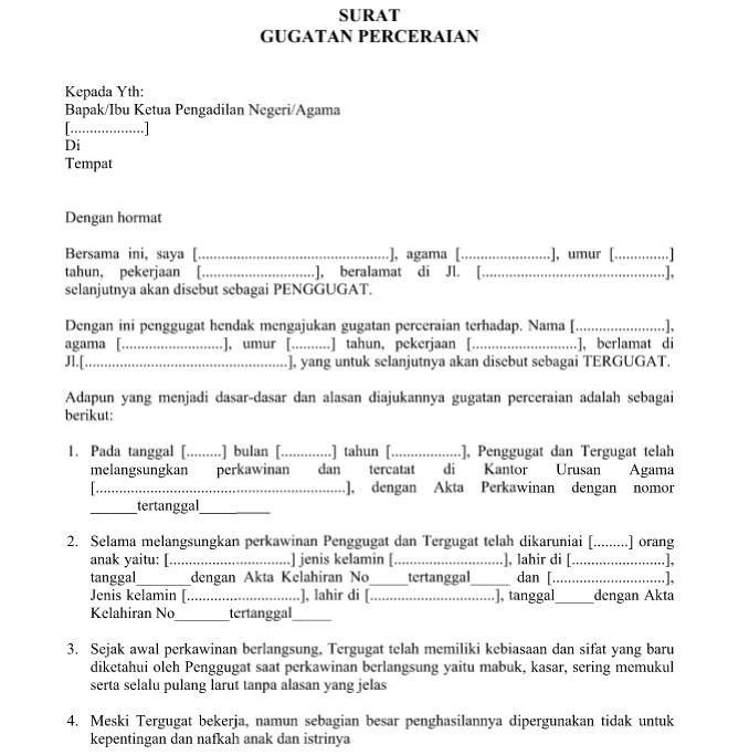 Download Contoh Surat Gugatan Perceraian Resmi, Baik ...