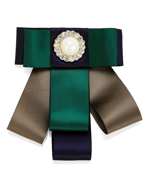 madeleine Brooch With Satin Ribbons & Ornamental Stone