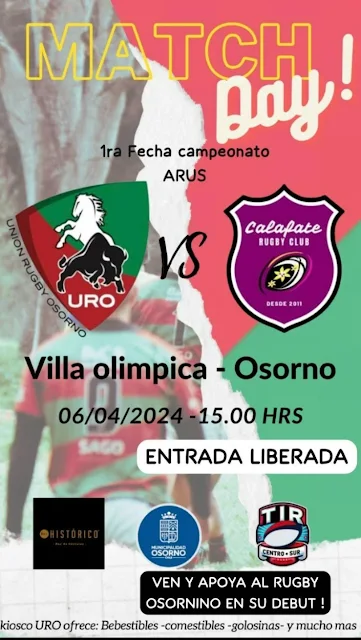 Unión Rugby Osorno enfrentará a Club Calafate en Campeonato ARUS con entrada gratuita