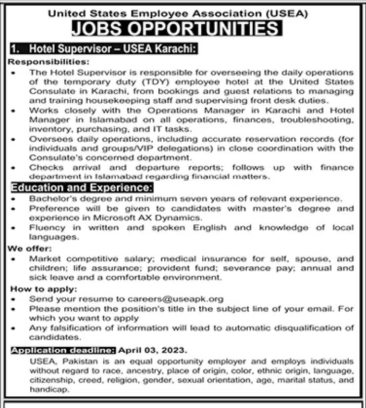 United State Employee Association USEA Jobs 2023 - Latest Advertisement