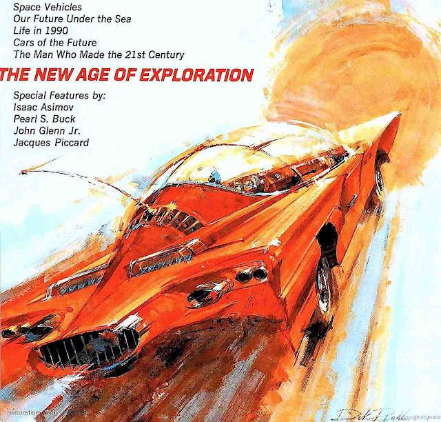 a 1965 illustration of a retrofuture car