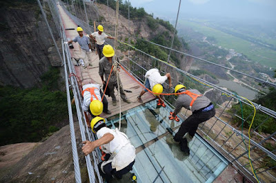 First ever fully transparent glass bridge in China