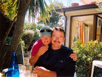 Lunch under the palm trees in Corniglia, along the Cinque Terre