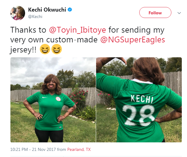 Kechi Okwuchi Sosoliso Plain Crash Survivor Rocks Her Nigerian Super Eagle Jessy