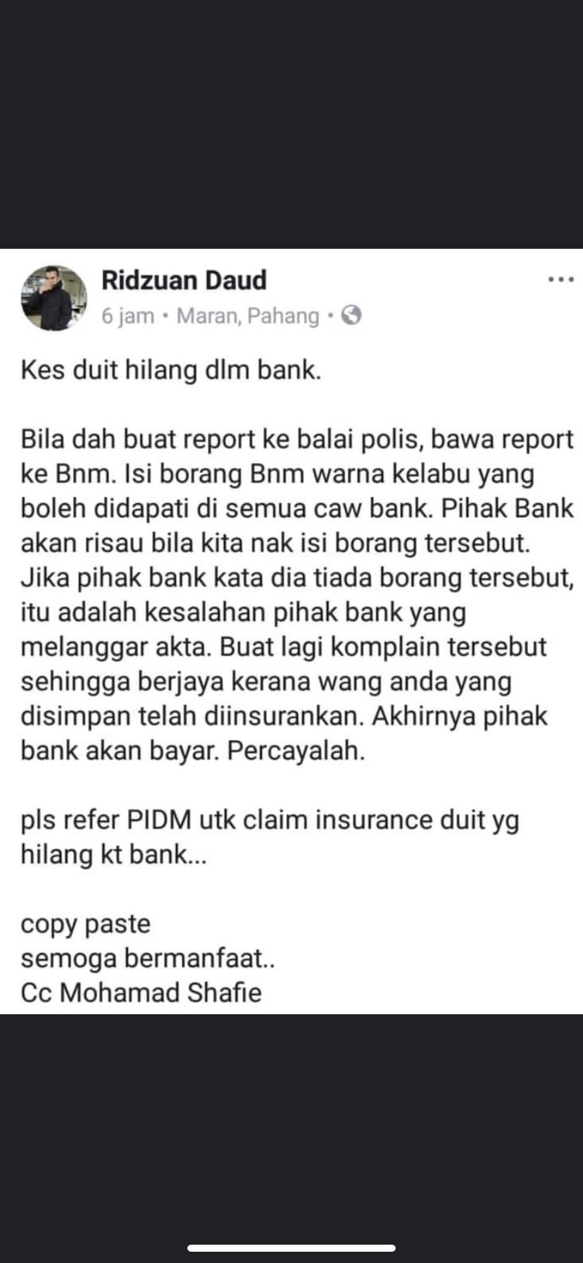 apa yang anda harus buat bila duit simpanan hilang di bank