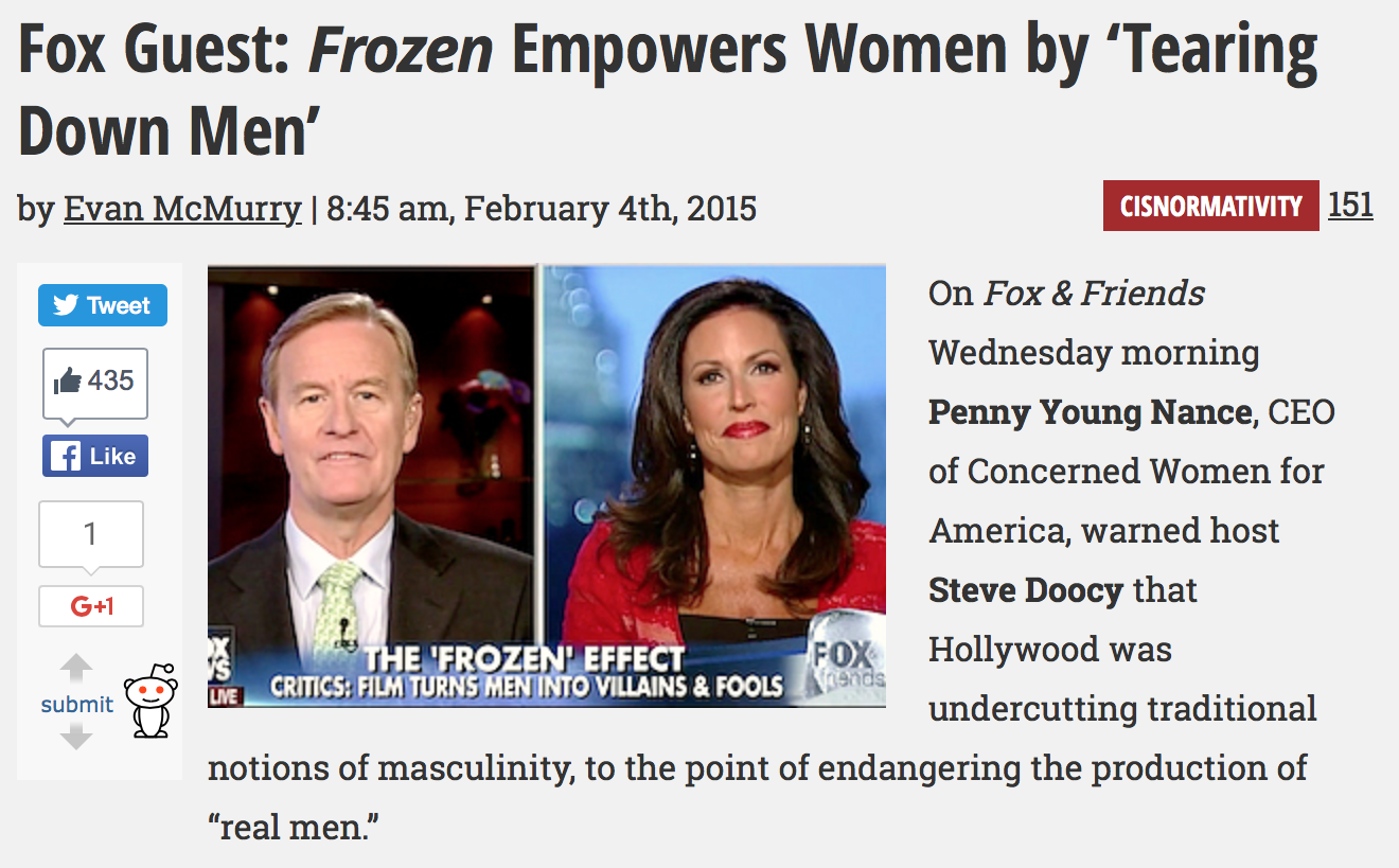 Fox News freaks out over Frozen and its portrayal of men