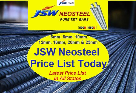 JSW Neosteel Price List Today 2022 | JSW TMT Bar Price List