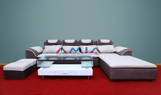 Hình ảnh cho bộ bàn ghế sofa nỉ giá rẻ tại Nội thất AmiA được bài trí trong không gian căn phòng khách hiện đại