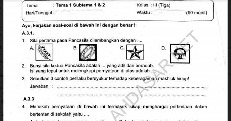 Soal Ulangan Kelas 3 K-13 Tema 1 Subtema 1 dan 2 ...