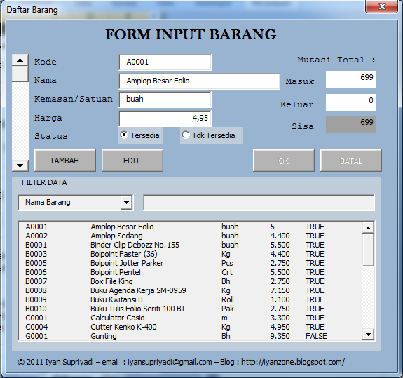 My Blog: Membuat Aplikasi Persediaan Pakai Excel