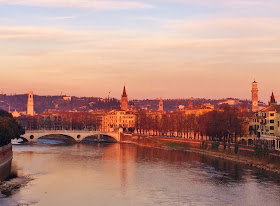 Sunset in Verona from Scaligero bridge