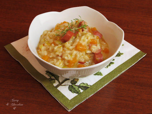 Risotto de calabaza, salchichas y queso – Sausage pumpkin  risotto  