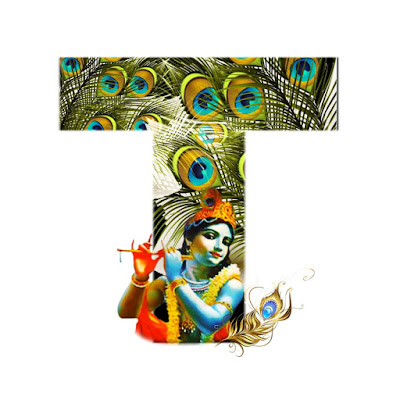 English Alphabets T with Lord Krishna Image