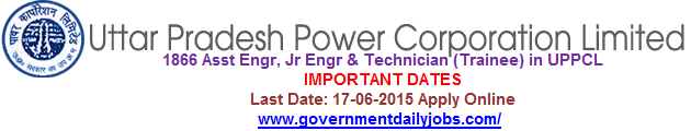 UPPCL RECRUITMENT 2015 TECHNICIAN, ASST. ENGR & JR ENGR (TRAINEE) 1866 POSTS