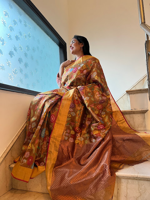 Double tissue kota doria saree with multicolour floral jaal