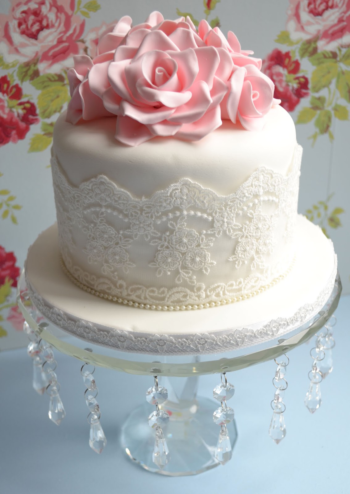 Little Paper Cakes: 60th Birthday Vintage Rose Lace Cake