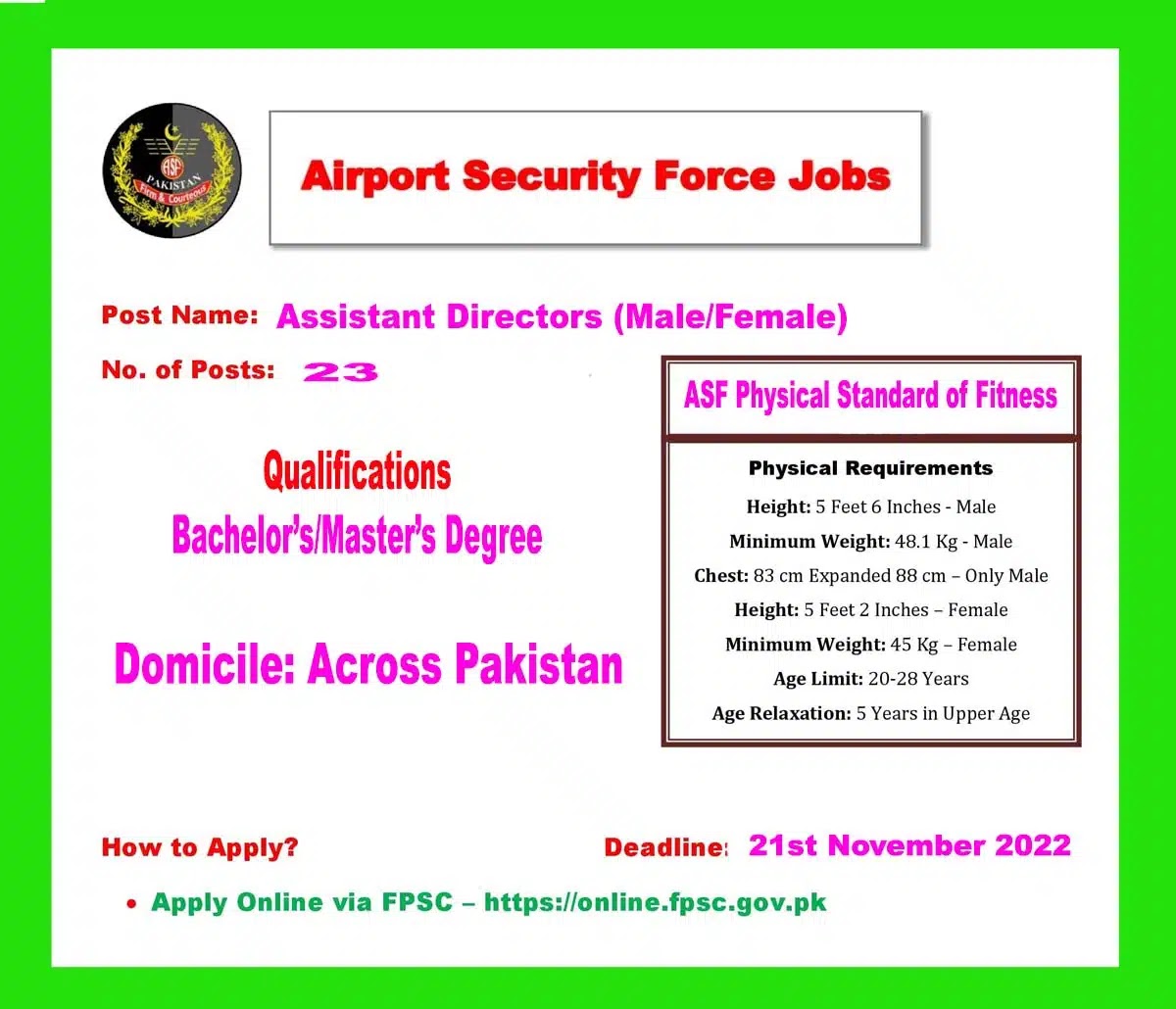 Airport Security Force ASF Jobs 2022 Announced by FPSC Latest Advertisement