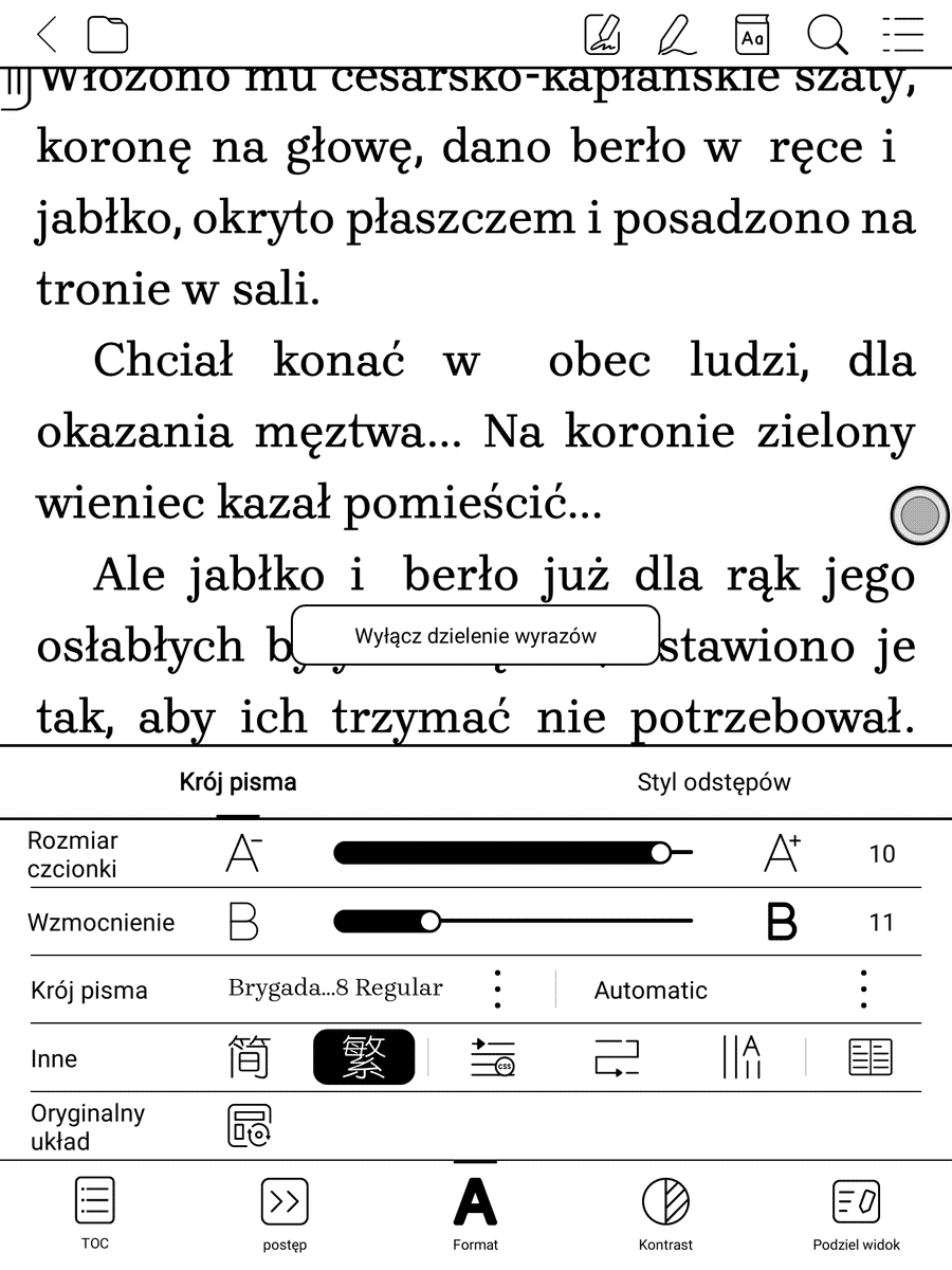 Onxy Boox Nova Air – e-book z wyłączonym dzieleniem wyrazów