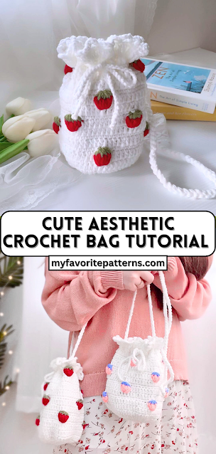 Cute Strawberry Pouch Bag Tutorial - Cute Aesthetic Crochet Bag