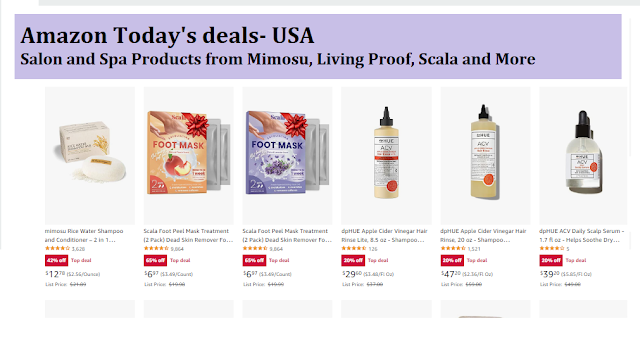 Amazon today's deals  in USA :- 20% to  60% Salon and Spa Products from Mimosu, Living Proof, Scala and More,