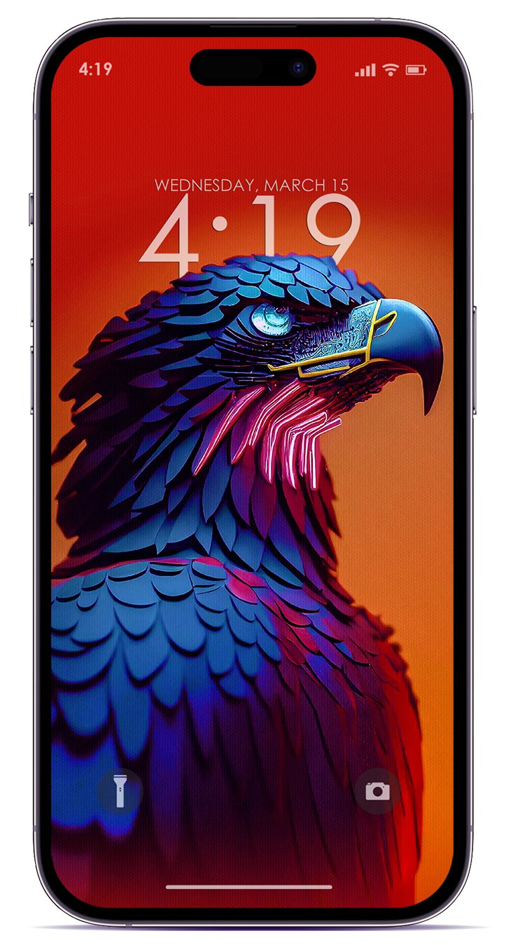 cyberpunk eagle illustration wallpaper for ios 16 and android.