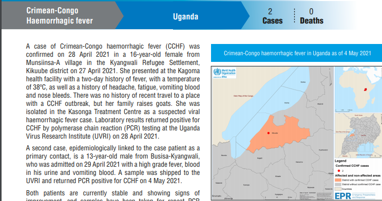 Uganda :  situação da febre hemorrágica da Crimeia-Congo (CCHF)