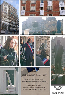 Mosaïque avec les photos prises lors de l'Inauguration de l'hommage à Goscinny dans le jardin de la gare de Bougainvillier