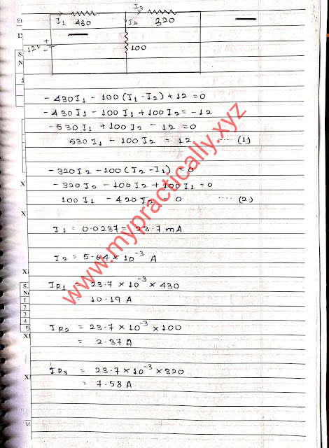 Use voltmeter, ammeter to determine current through the given branch of a electric network by applying mesh analysis.